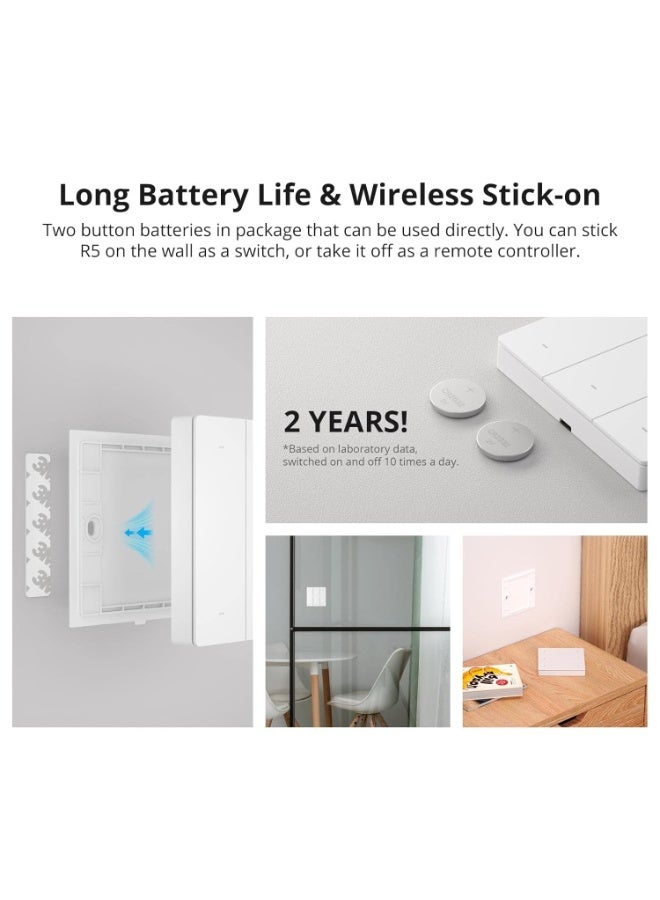 سونوف SONOFF R5W مفتاح إضاءة ذكي WiFi، جهاز تحكم بالمشاهد بـ 6 أزرار، لوحة مغناطيسية بدون الحاجة إلى أسلاك، طرق تشغيل متعددة، تحكم متعدد الاتجاهات، يعمل مع Alexa و Google Home، باللون الأبيض. - Image 4